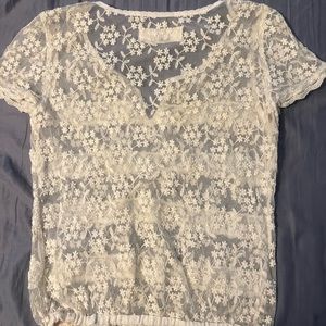 Abercrombie Lace Cream Sheer shirt, Sz juniors L